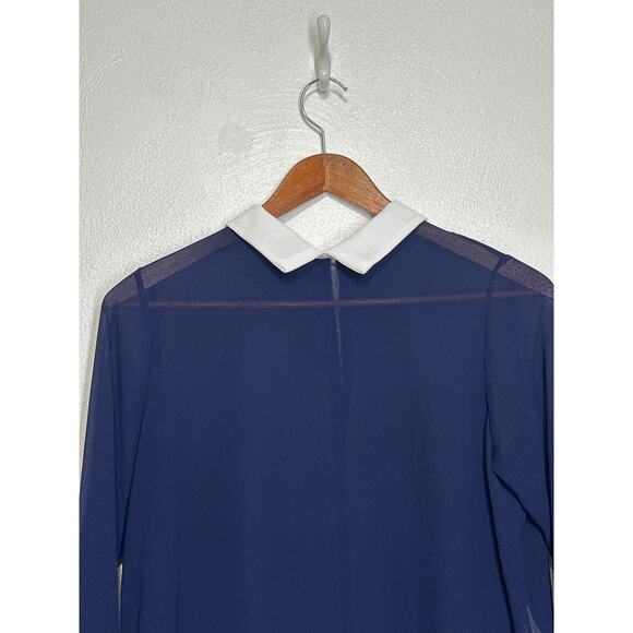 Cosmo NWT made in Italy Sheer Blouse S Navy White Preppy Layered Look Peekaboo - Picture 5 of 16